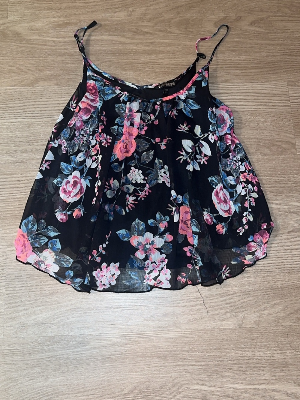 Express Black Floral Chiffon Spaghetti Strap Cami